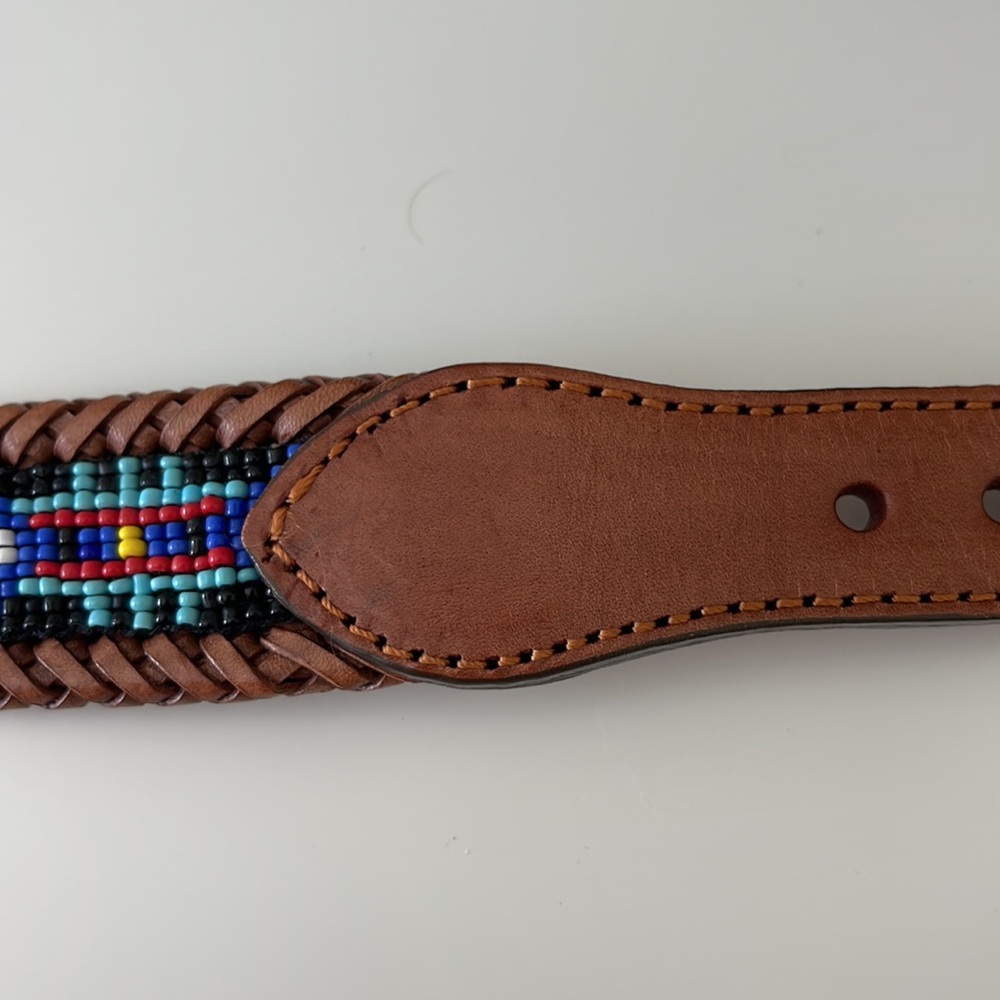Eddie Bauer 1993 Brown  Leather Beaded Western Belt Size 30 - Picture 12 of 16